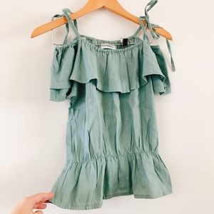 Aqua green off shoulder elastic tie blouse